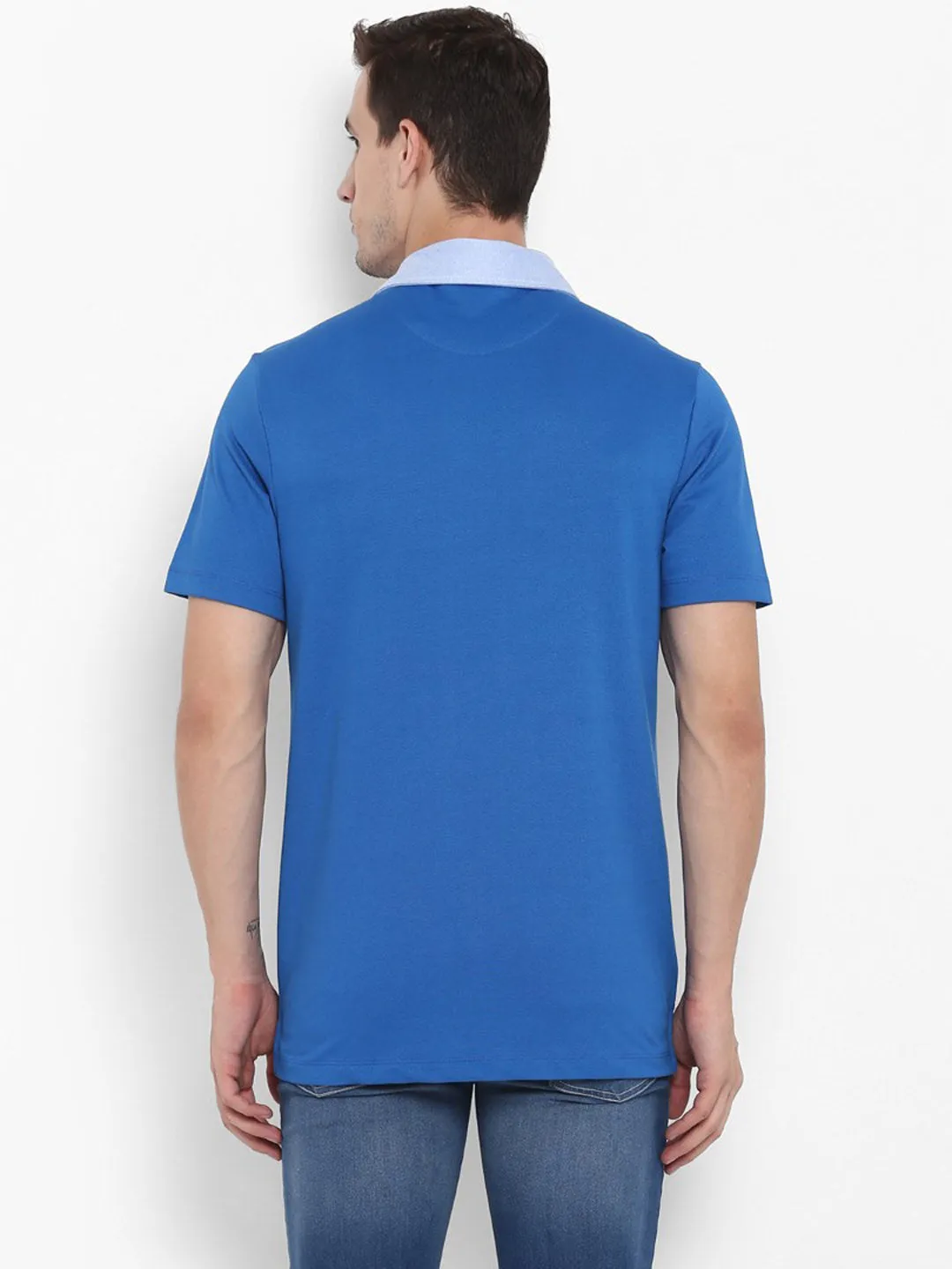 Alcis Men Blue Solid Polo Collar T-shirt