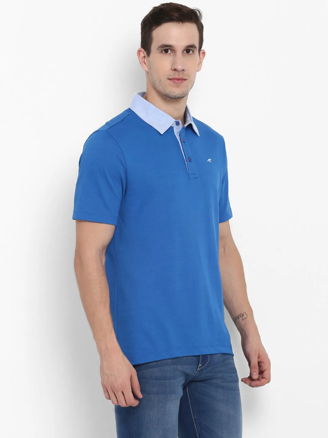 Alcis Men Blue Solid Polo Collar T-shirt