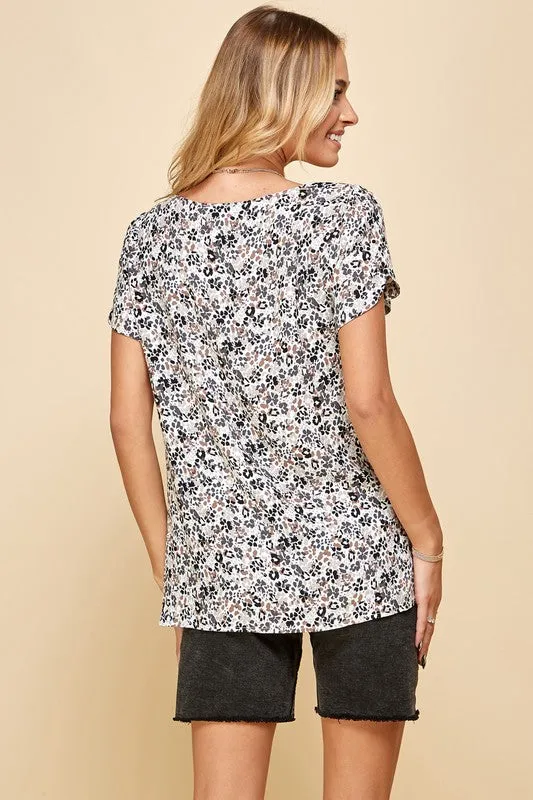 Animal Print Short Sleeve Blouse - Final Sale