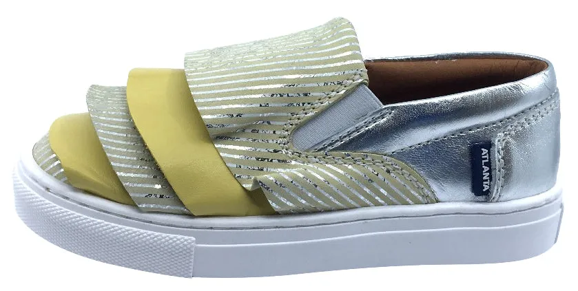 Atlanta Mocassin Girl's Slip-On Step-In Sneakers, Yellow, Gold, Silver