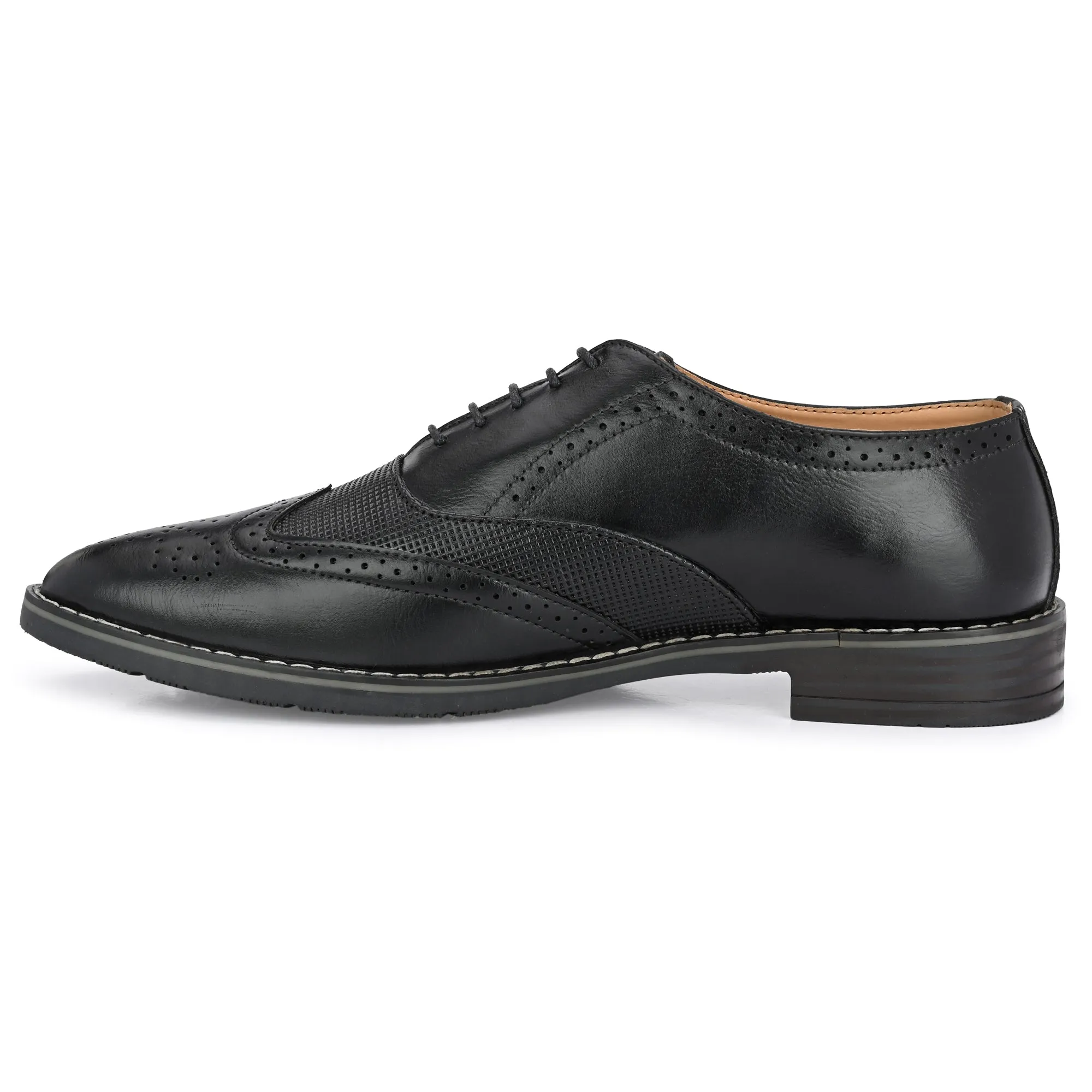 Attitudist Unisex Handcrafted Black Formal Lace-up Derby Shoes Full Brouges With Wingtips