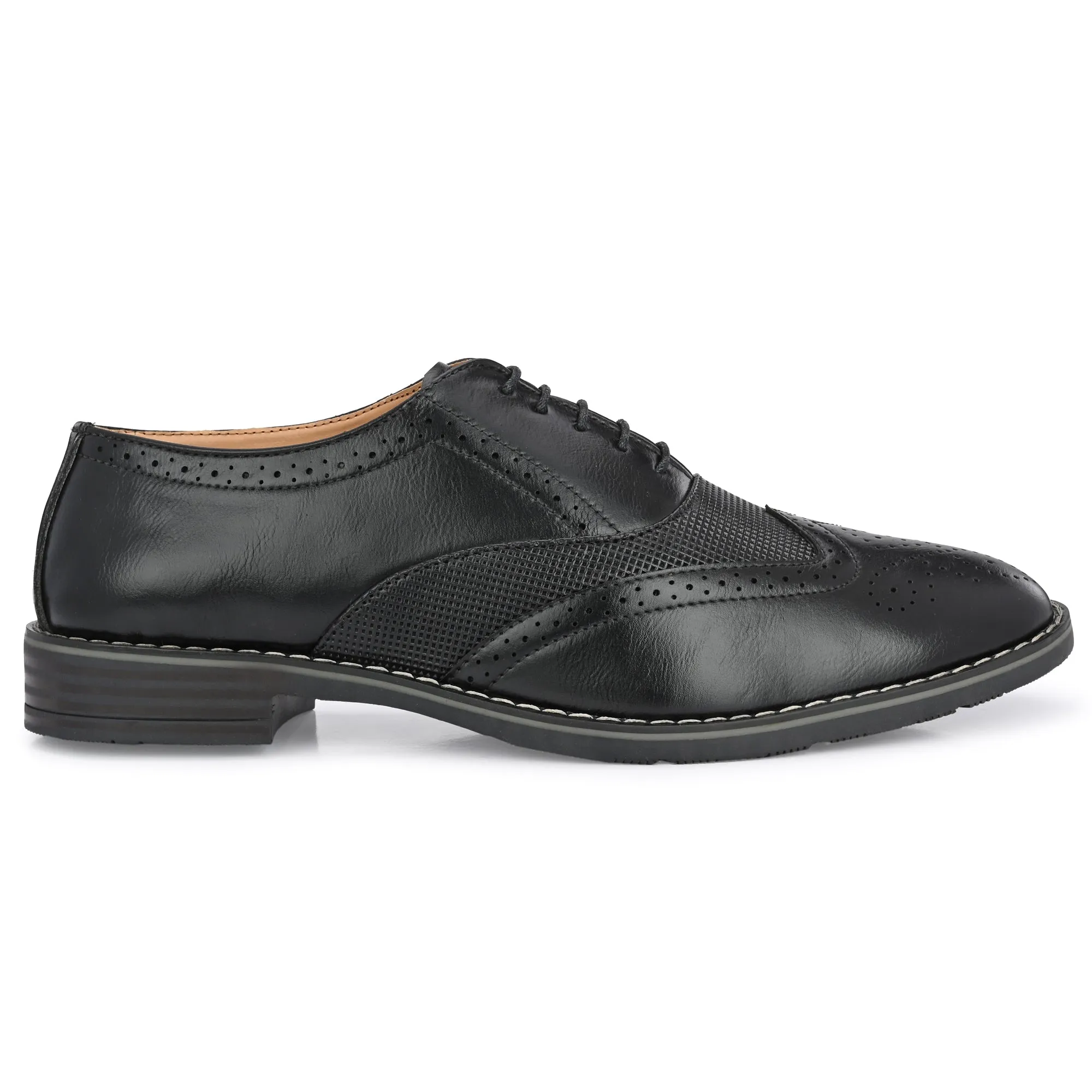 Attitudist Unisex Handcrafted Black Formal Lace-up Derby Shoes Full Brouges With Wingtips