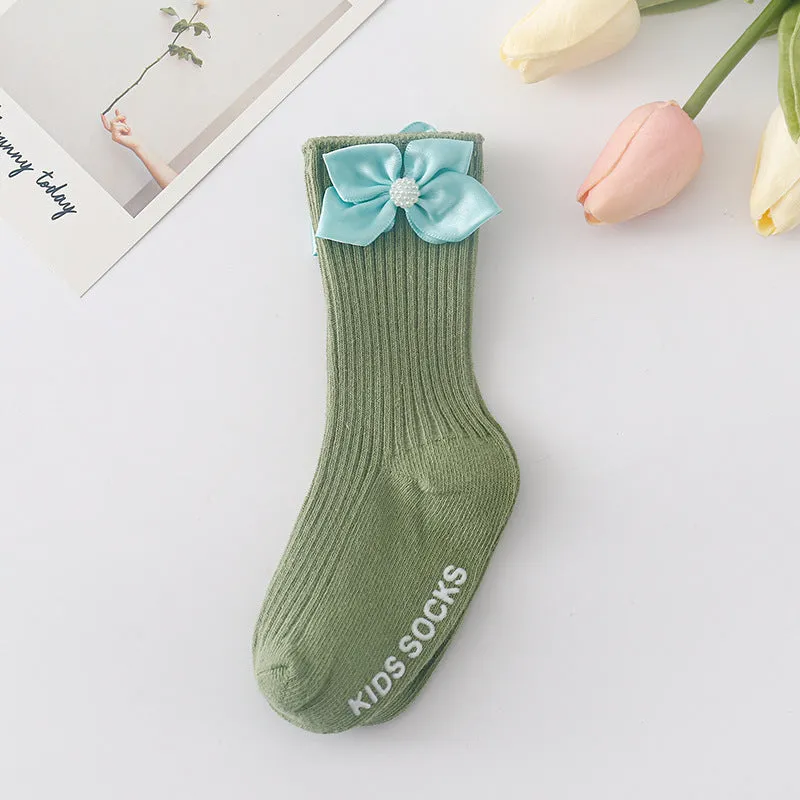 Baby Kid Girls Solid Color Bow Accessories Socks Wholesale 24011130