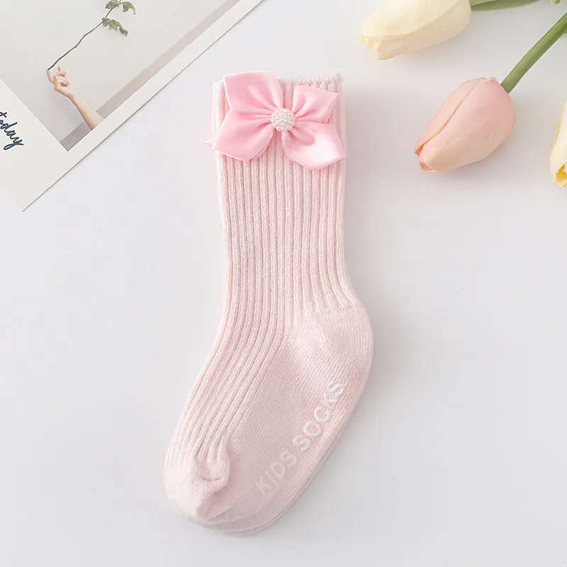 Baby Kid Girls Solid Color Bow Accessories Socks Wholesale 24011130