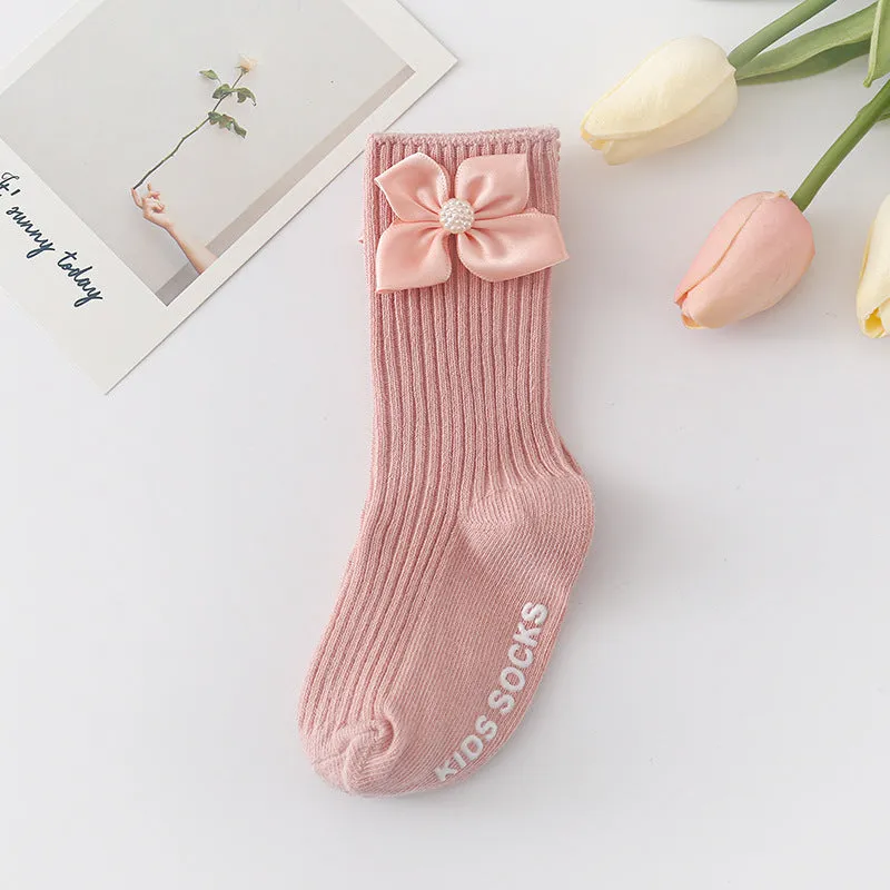 Baby Kid Girls Solid Color Bow Accessories Socks Wholesale 24011130