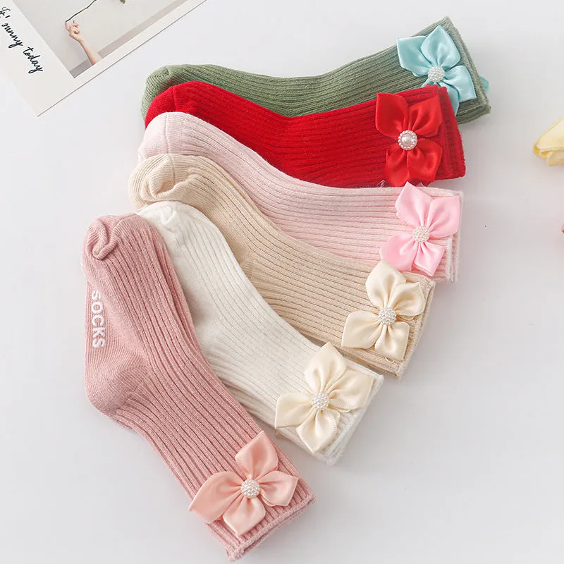 Baby Kid Girls Solid Color Bow Accessories Socks Wholesale 24011130