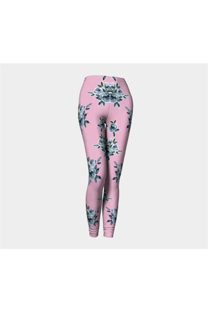 Blue Floral On Pressed Rose Premium Leggings