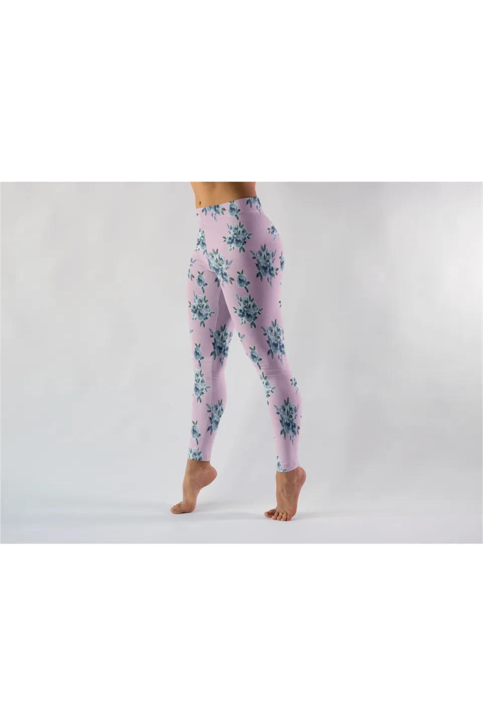 Blue Floral On Pressed Rose Premium Leggings