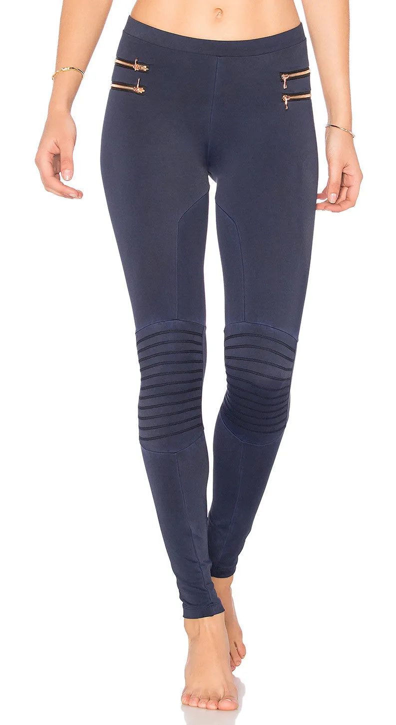 Blue Life Fit Moto Zipper Leggings Ink