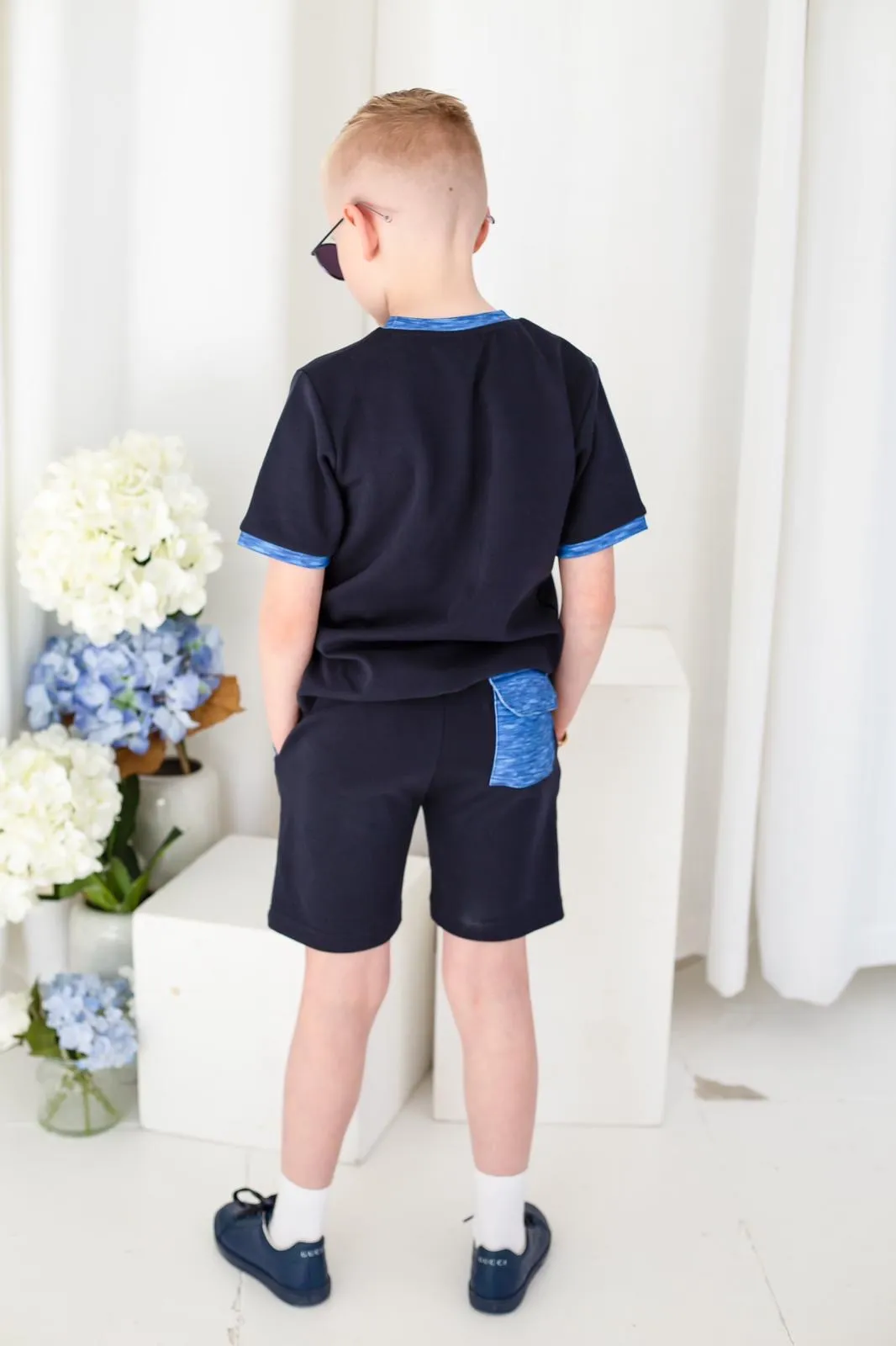 Boys Blue Textured T-Shirt and Short Set