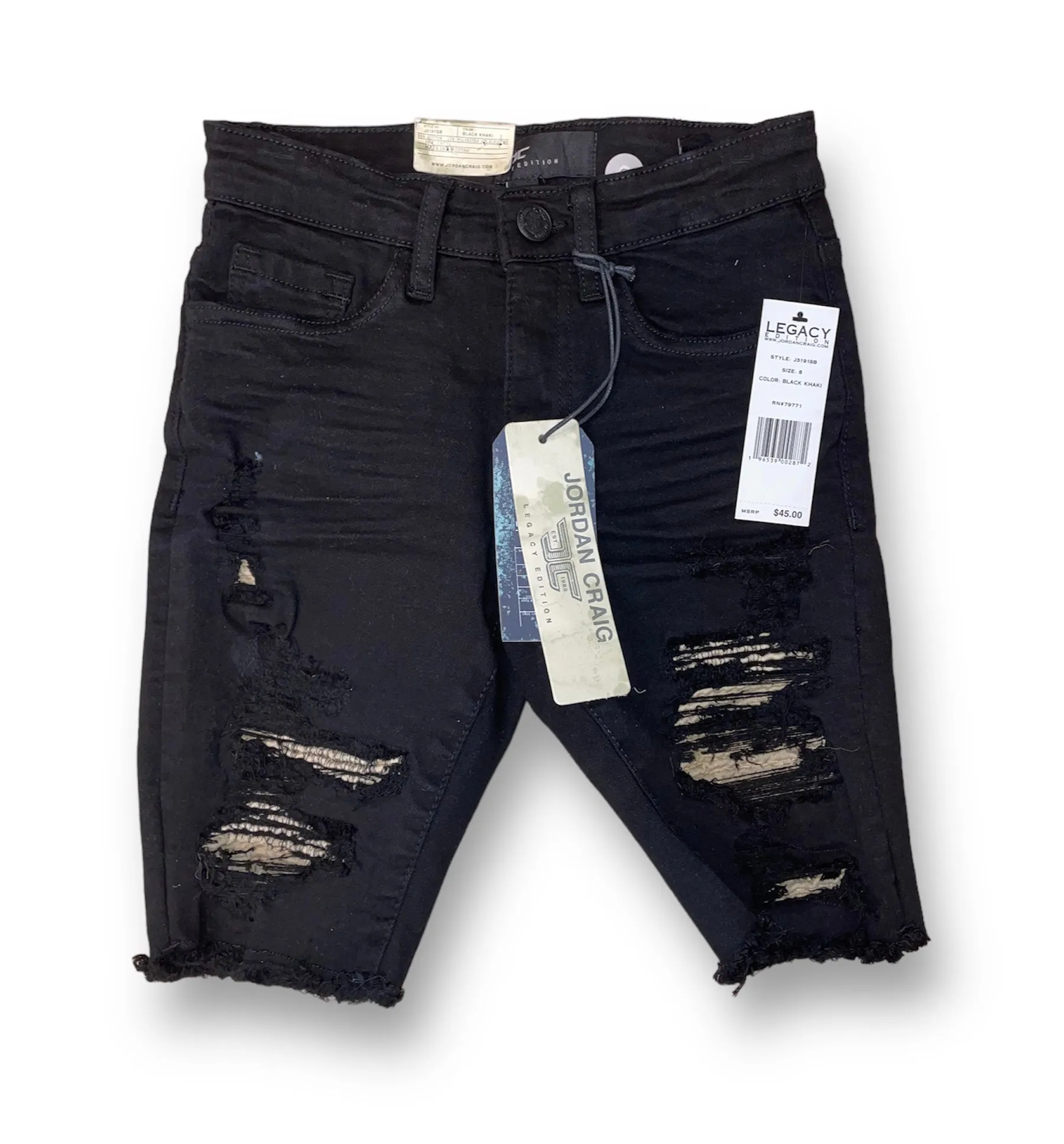 Boy’s Distressed Denim Motto Patched Jean Shorts