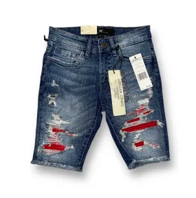 Boy’s Distressed Denim Motto Patched Jean Shorts