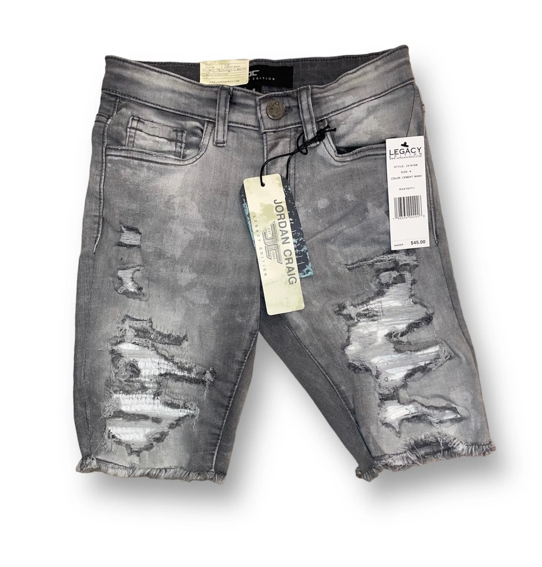 Boy’s Distressed Denim Motto Patched Jean Shorts