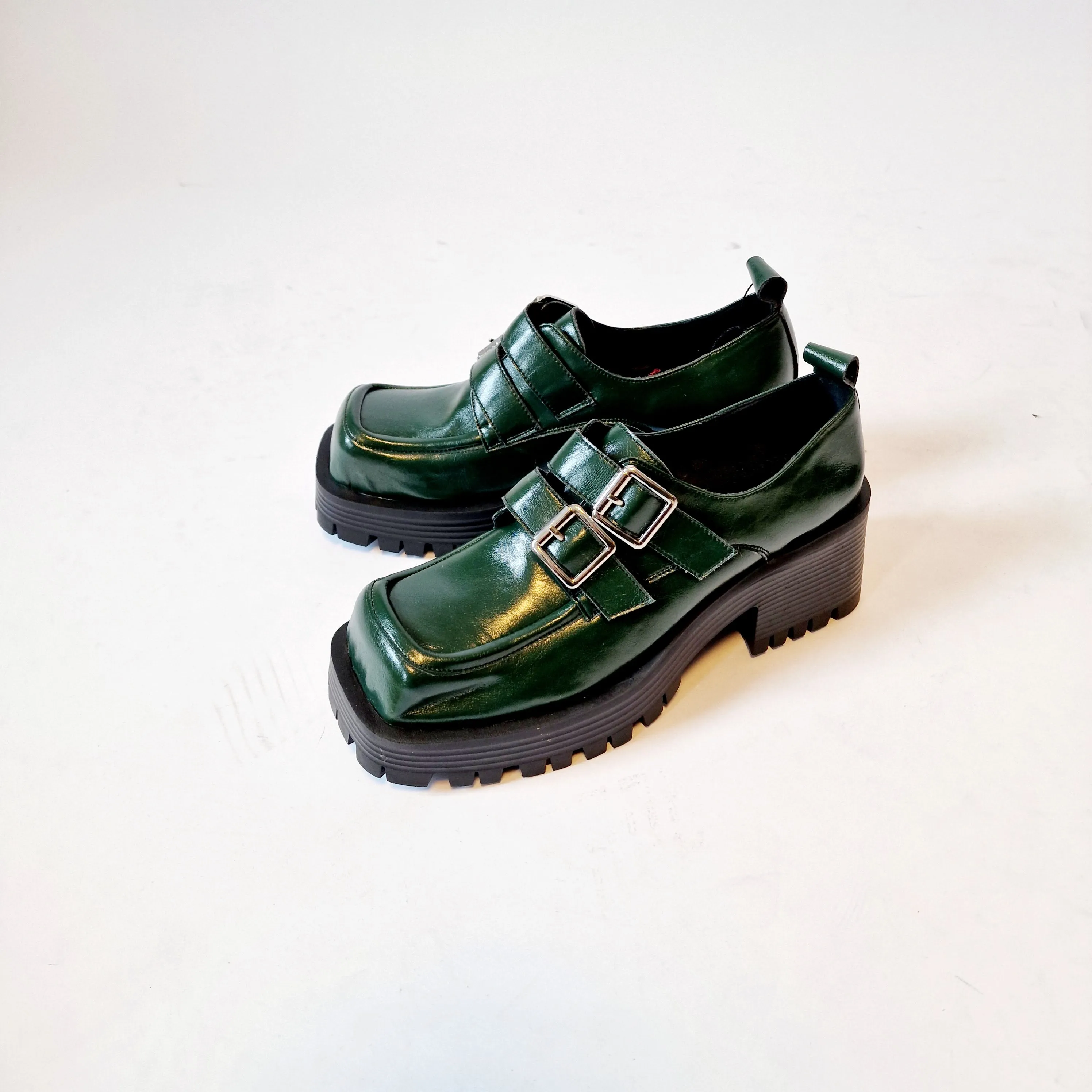 Casual Minimal Goth Dusk Green Chunky Shoes