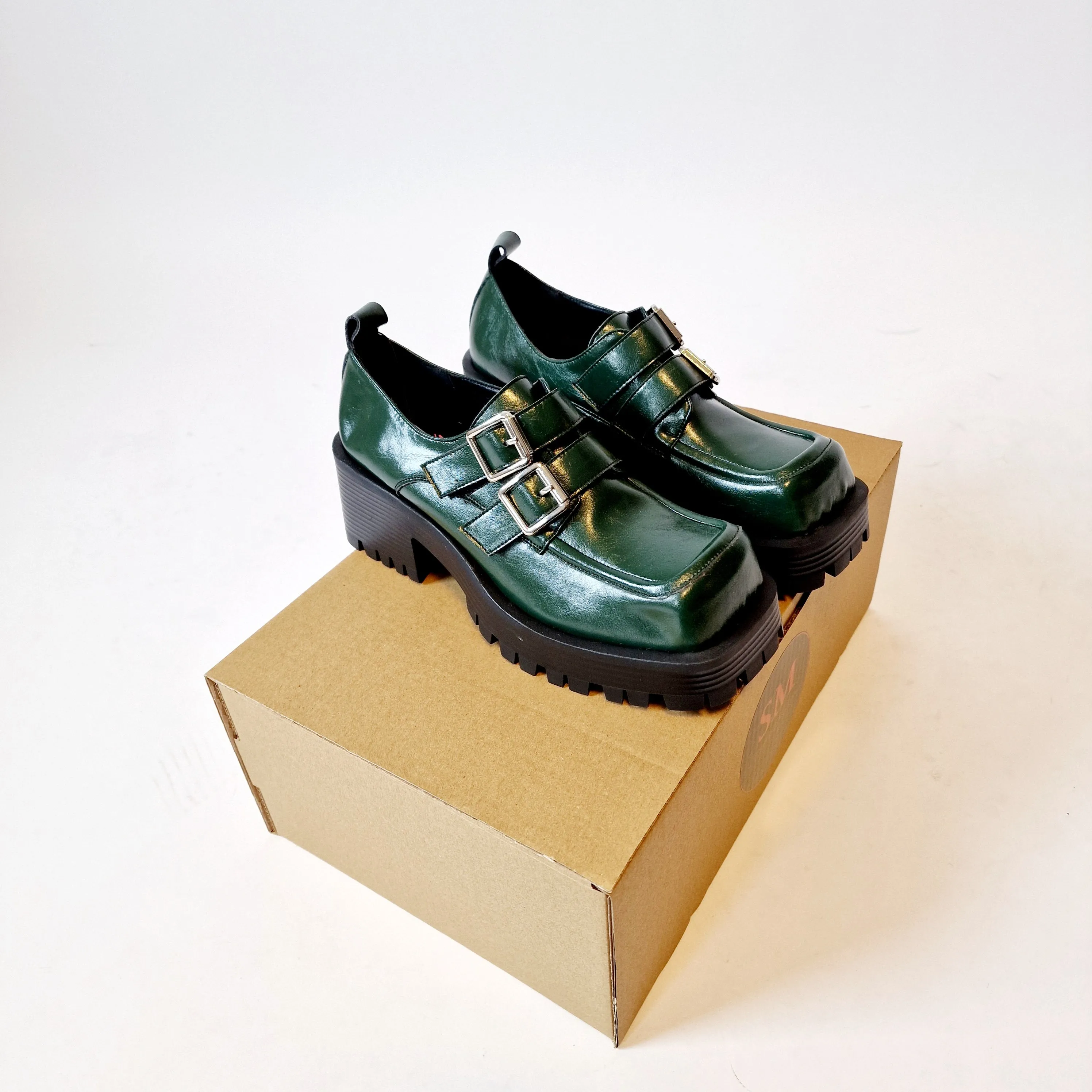 Casual Minimal Goth Dusk Green Chunky Shoes