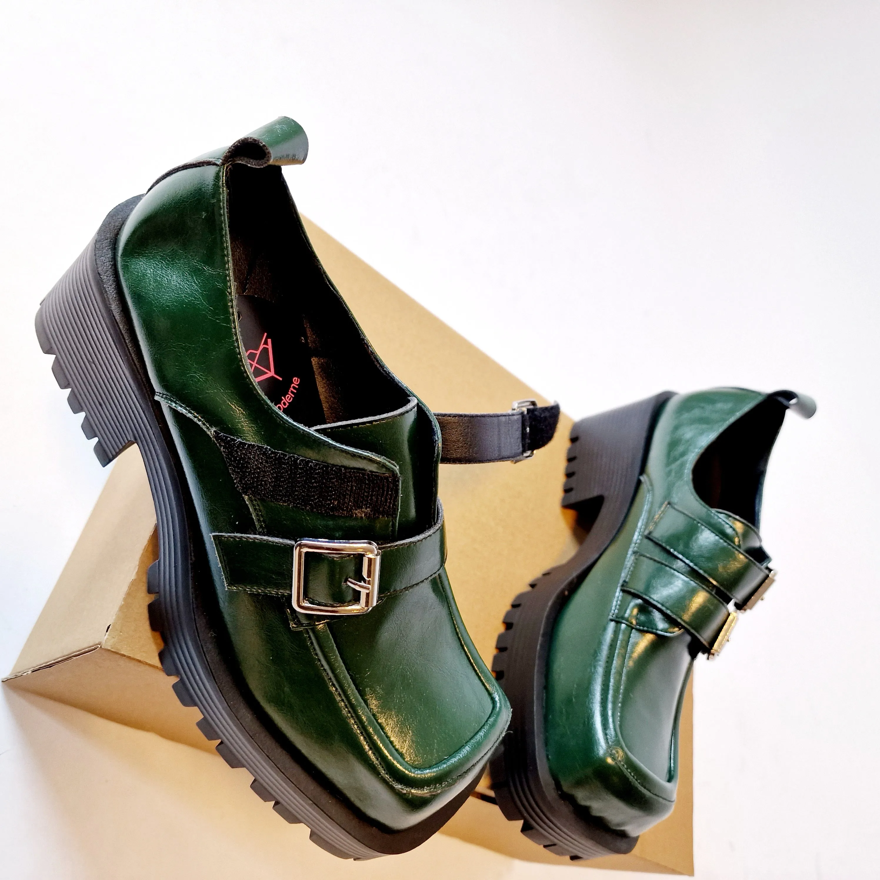 Casual Minimal Goth Dusk Green Chunky Shoes