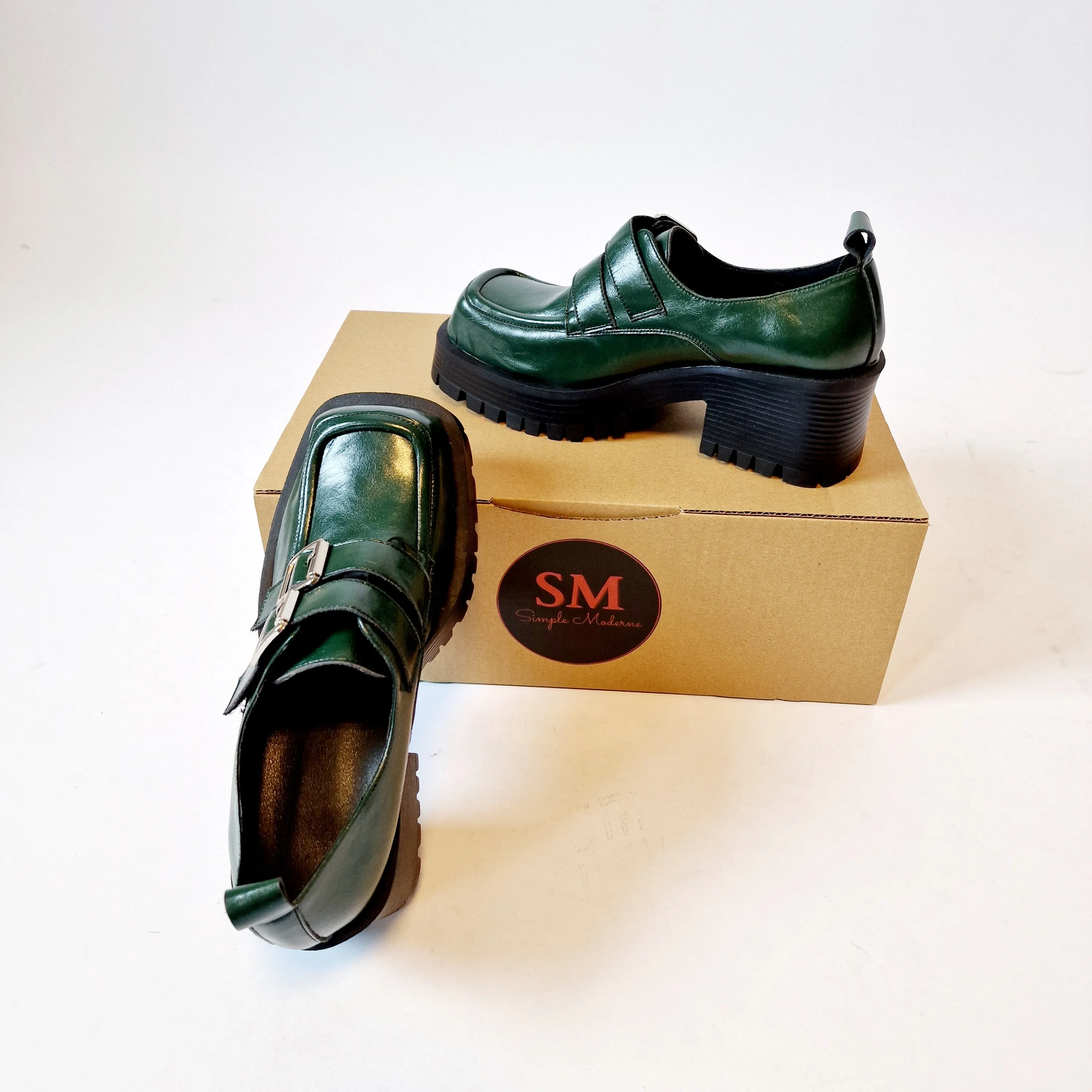 Casual Minimal Goth Dusk Green Chunky Shoes