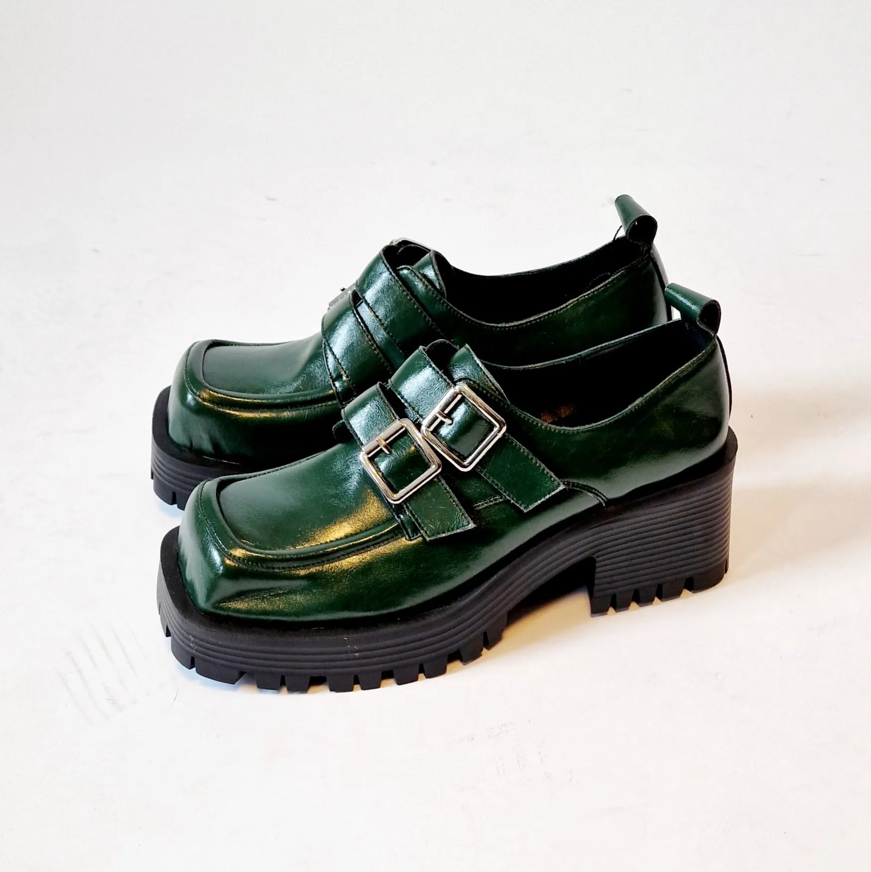 Casual Minimal Goth Dusk Green Chunky Shoes