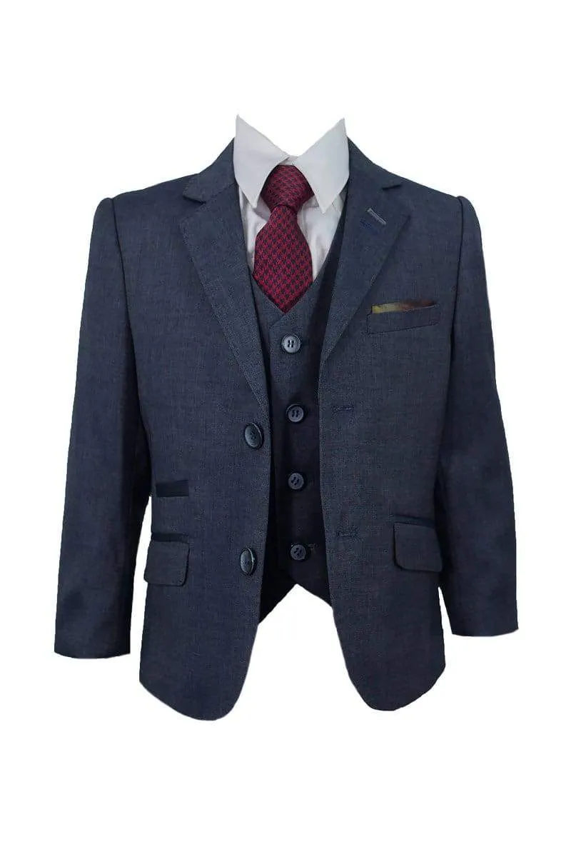 Cavani Steele Boy's Three Piece Navy Slim Fit Suit