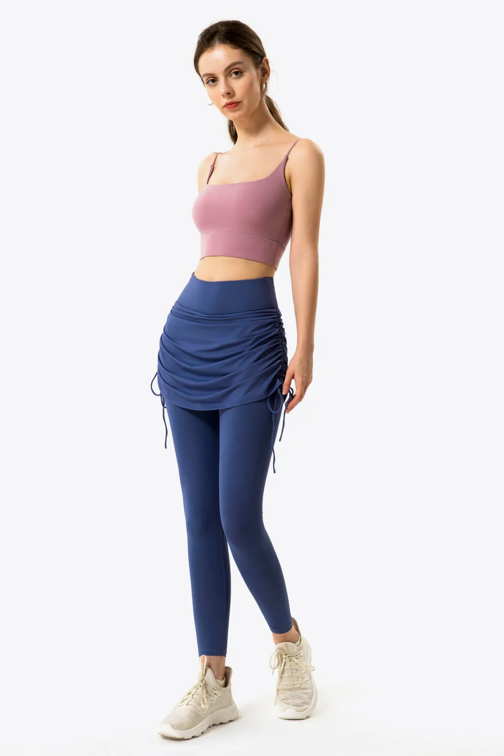 Drawstring Ruched Faux Layered Yoga Leggings