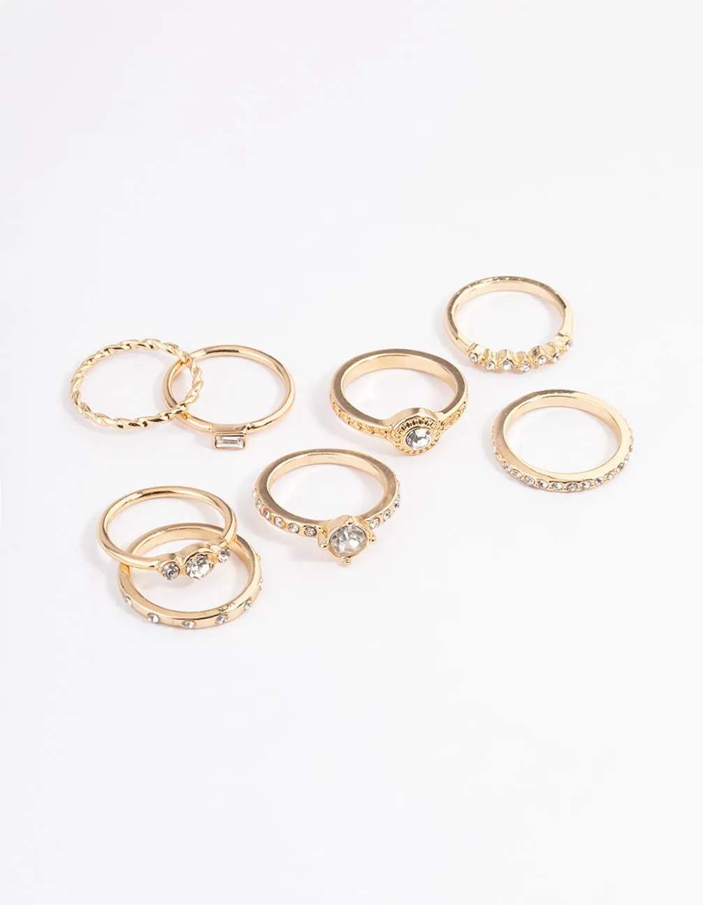 Gold Crystal Halo Diamante Ring 8-Pack