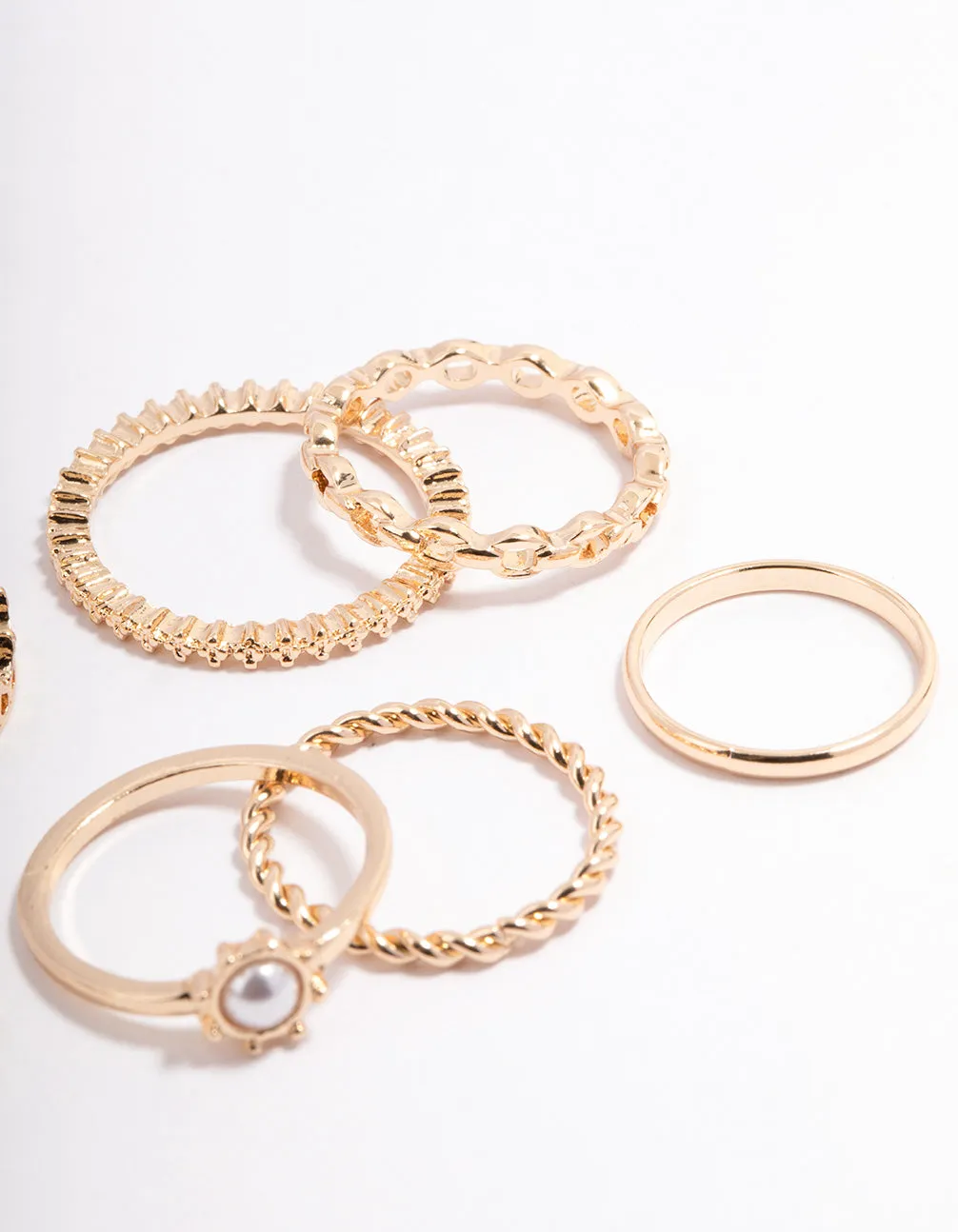 Gold Diamante & Pearl Crown Ring Pack