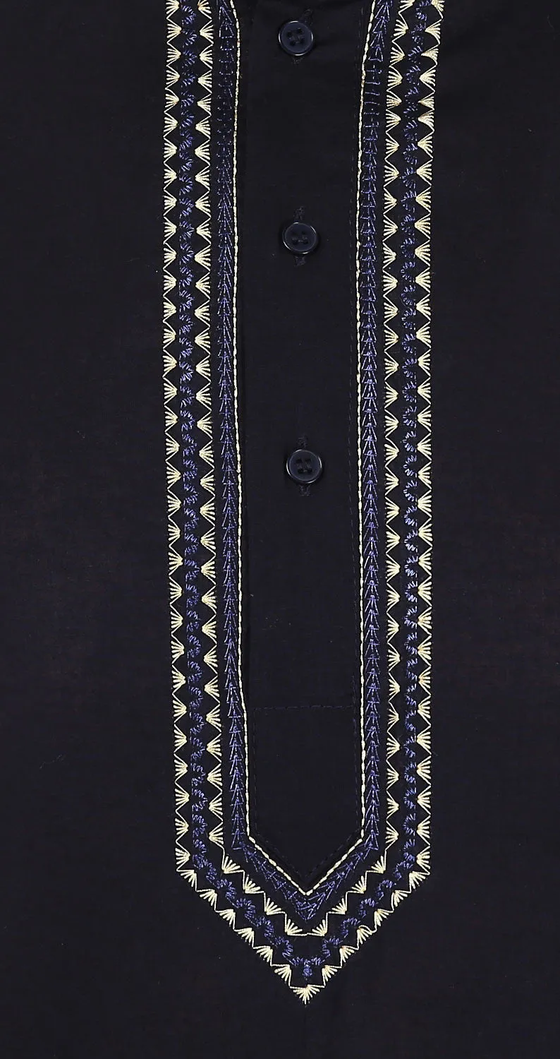 Indian Clothing Embroidered Cotton Short Kurta for Men (Dark Blue)