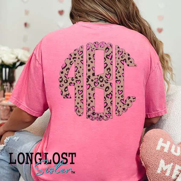 Leopard Heart Monogram Short Sleeve T-shirt