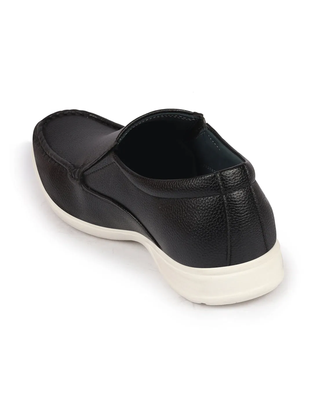 Men Black Side Stitched Casual Comfort Slip-On Loafer Shoes