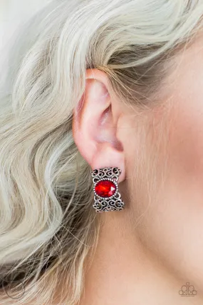 Paparazzi Glamorously Grand Duchess - Red Clip-On Earrings