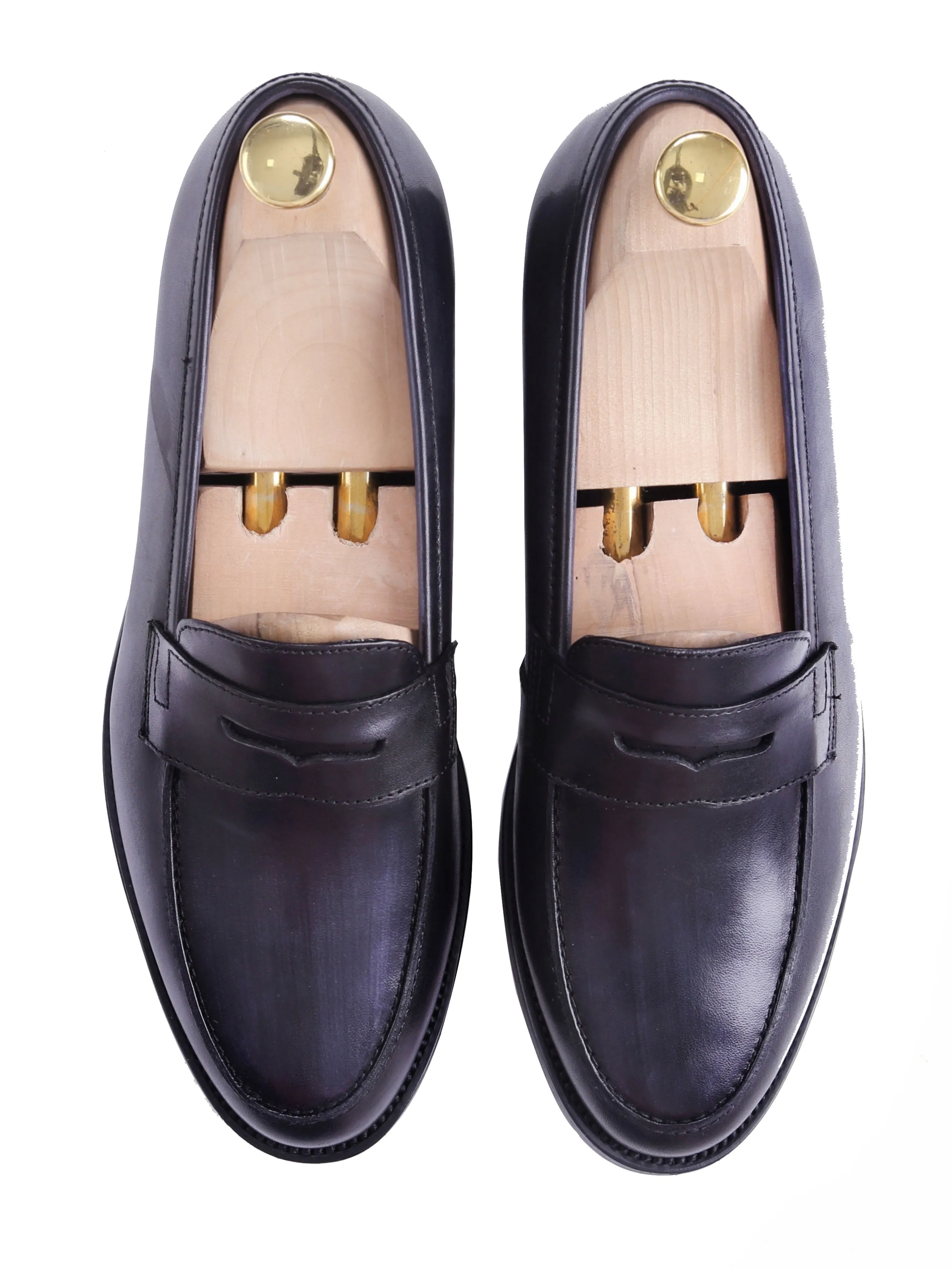 Penny Loafer - Black Grey (Hand Painted Patina)