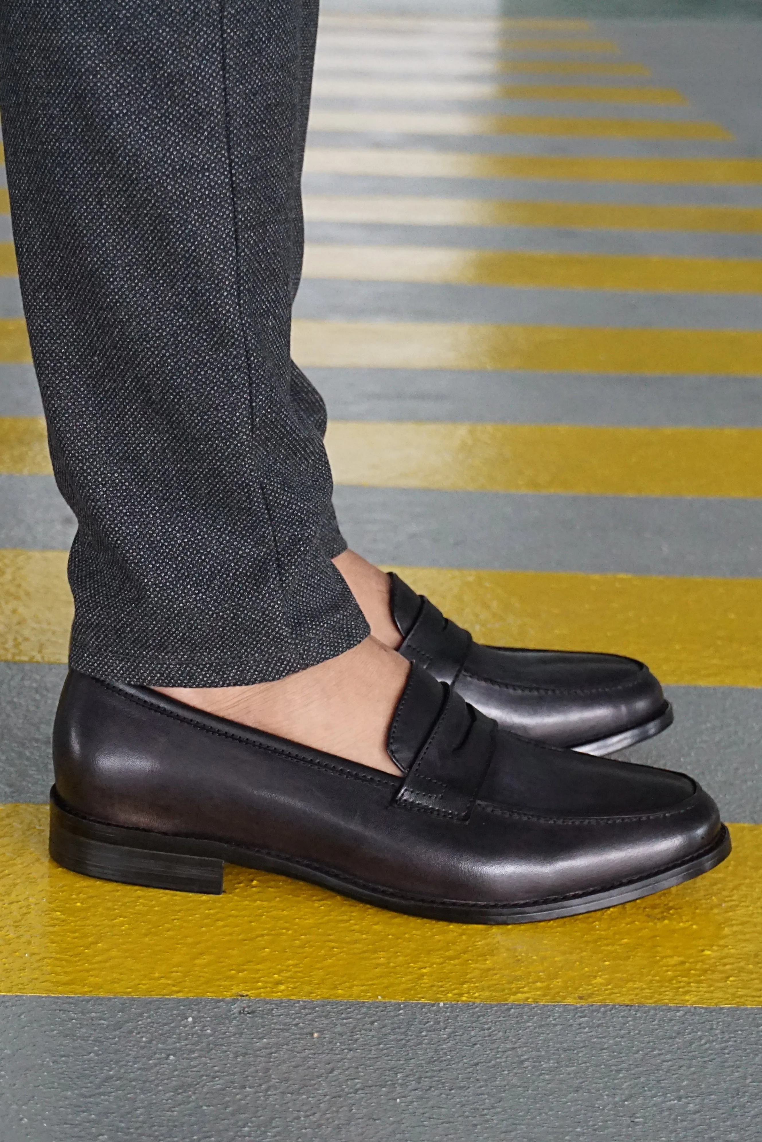 Penny Loafer - Black Grey (Hand Painted Patina)