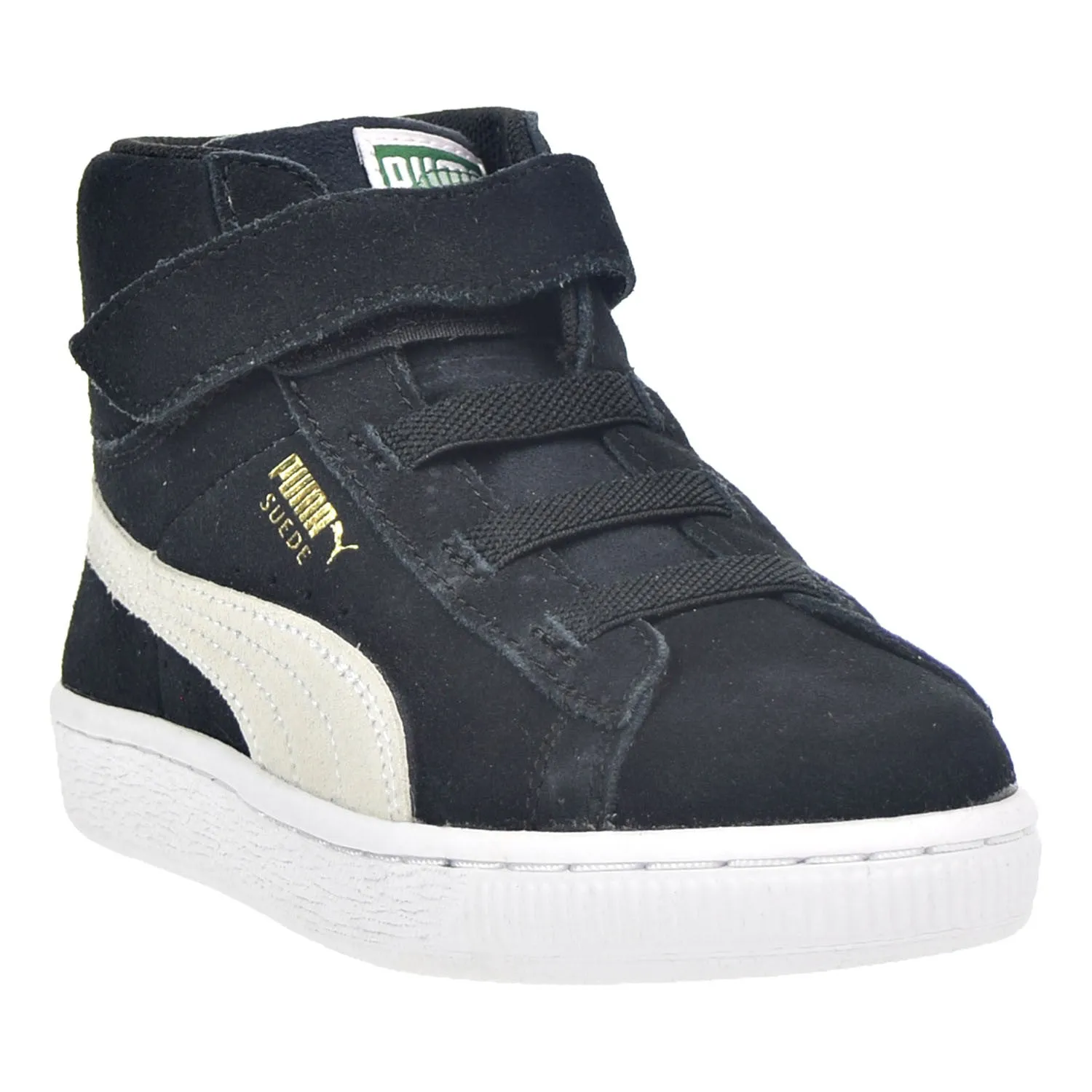 Puma Suede Classic Mid V Toddlers/Little Kids Shoes Black/White/Team Gold