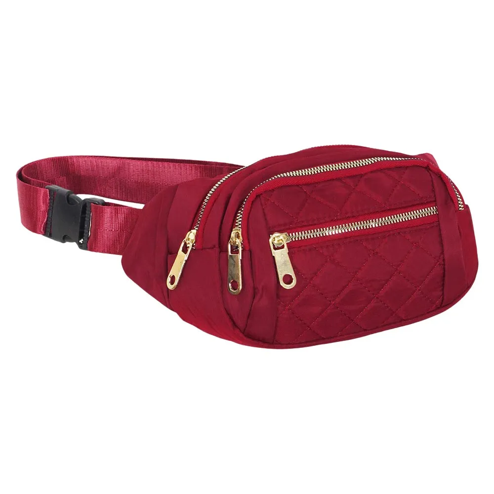 Quilted Multi Pocket Sling Bag Fanny Pack Belt Bag