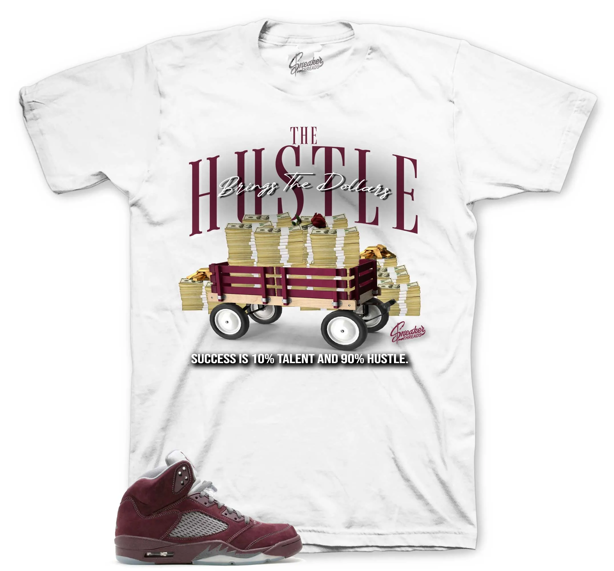 Retro 5 Burgundy Shirt - Talent & Hustle - Charcoal