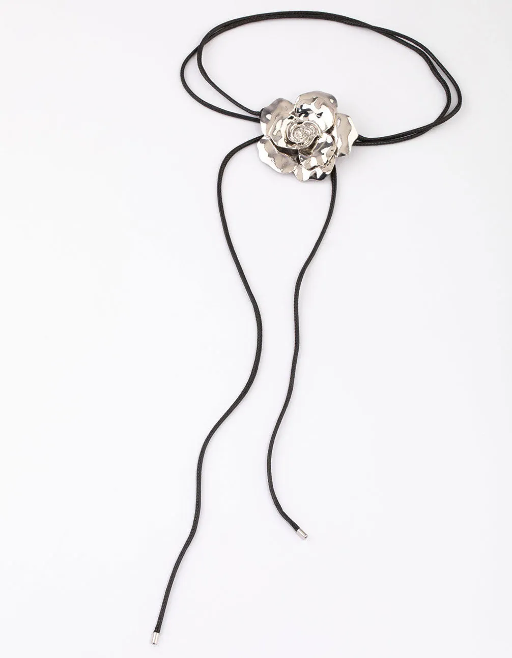 Rhodium Flower Cord Choker