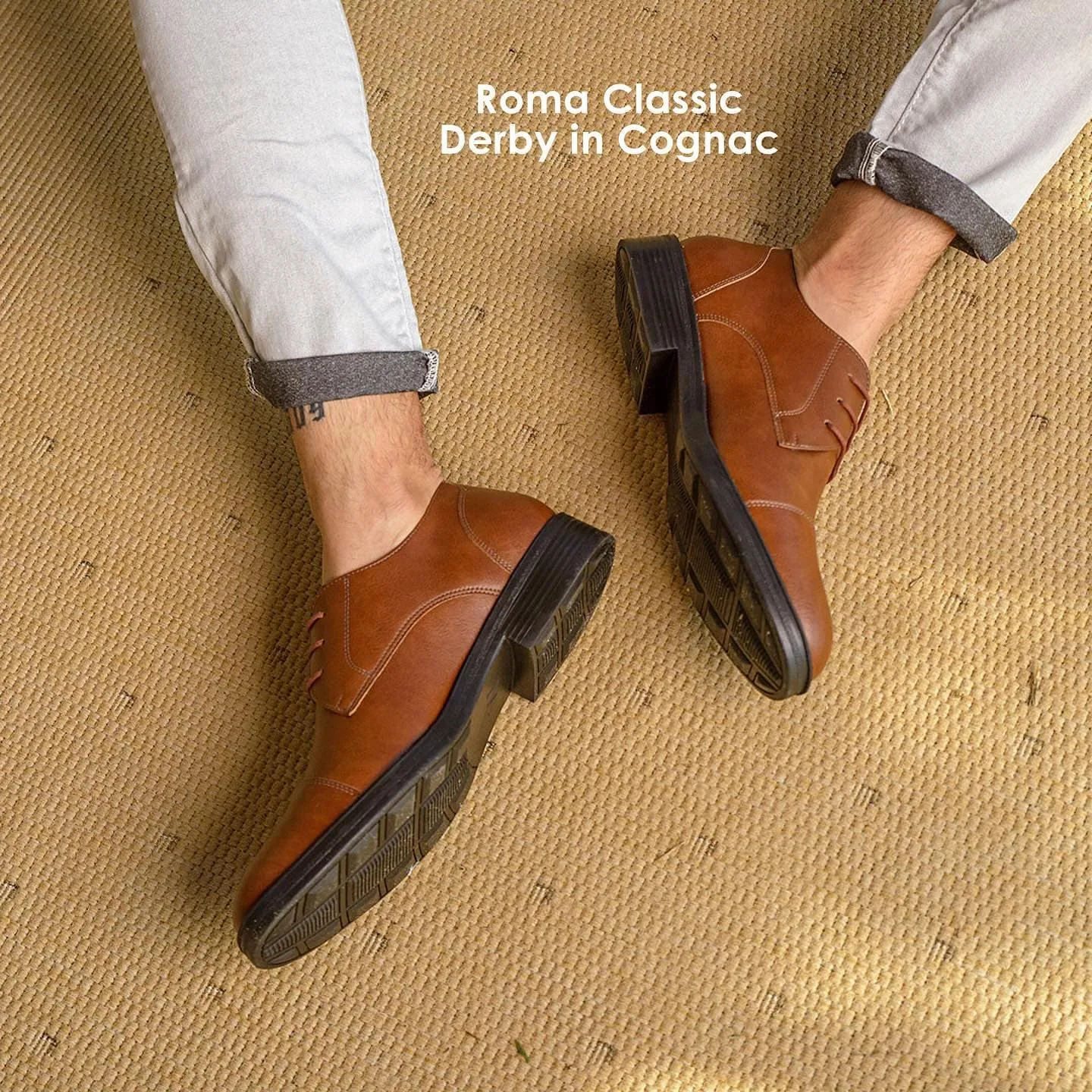 'Roma' classic vegan leather derby by Vincente Verde -  cognac