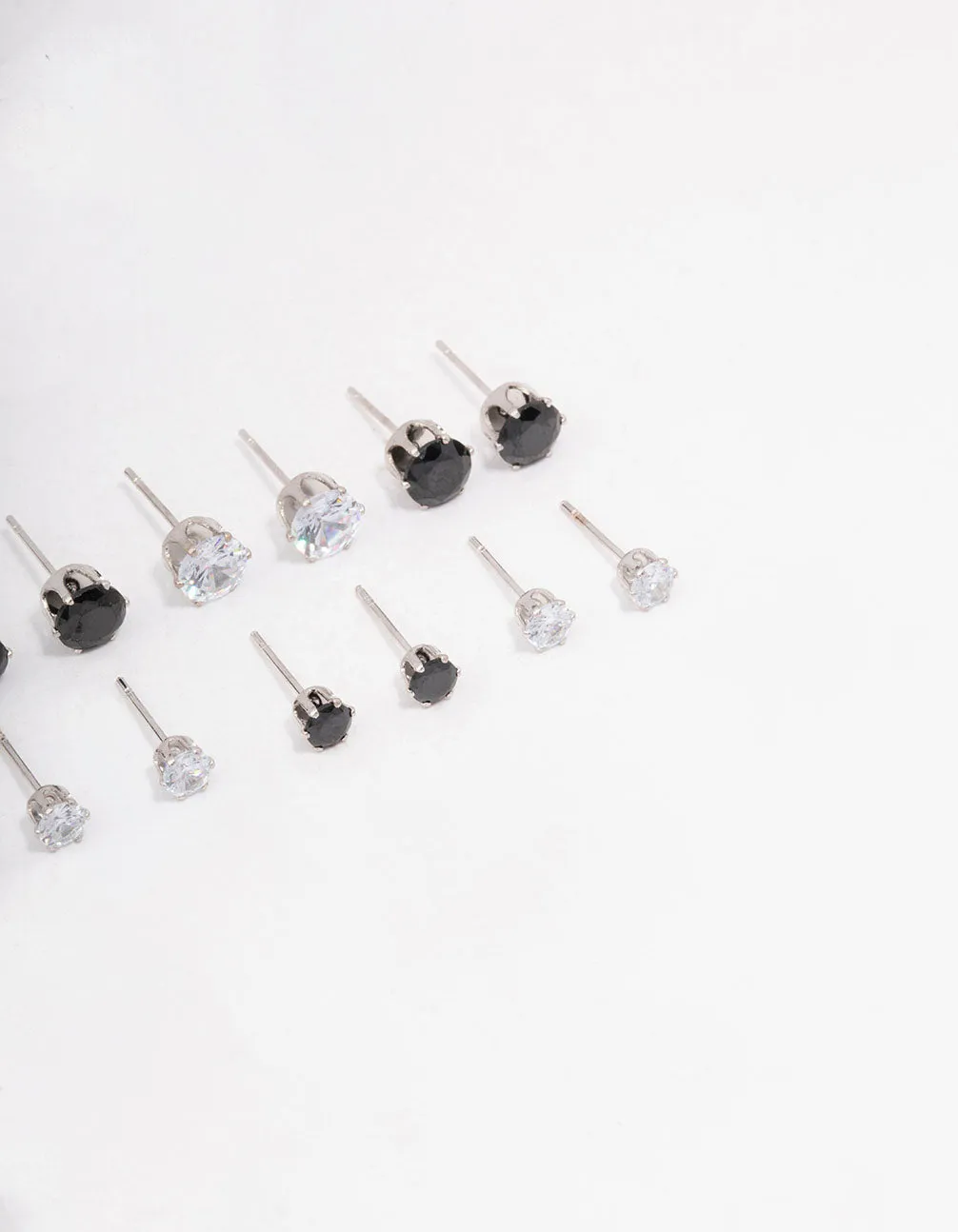 Silver Basic Diamante Stud Earring 8-Pack