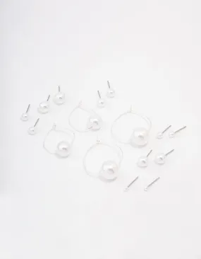 Silver Classic Pearl Hoop Earring 8-Pack