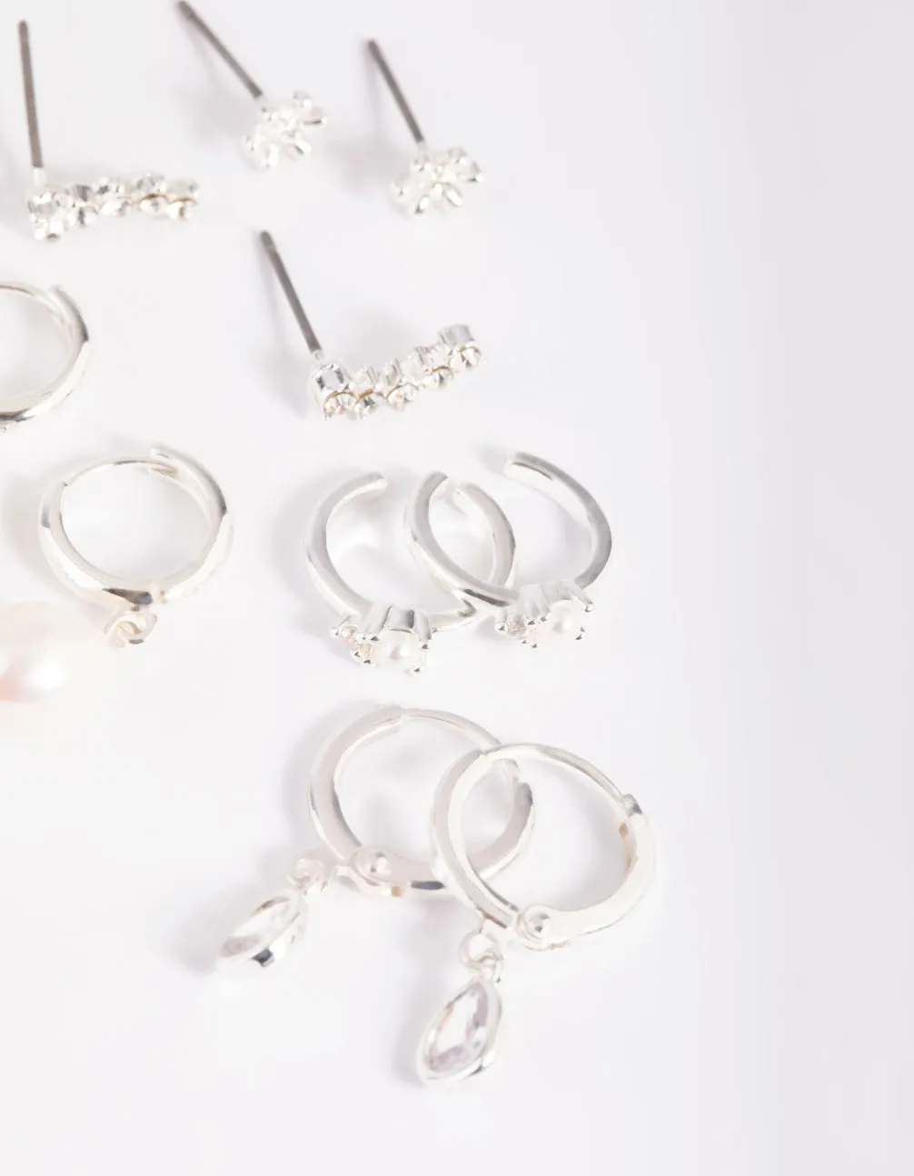 Silver Diamante & Freshwater Pearl Huggie Hoop Earrings