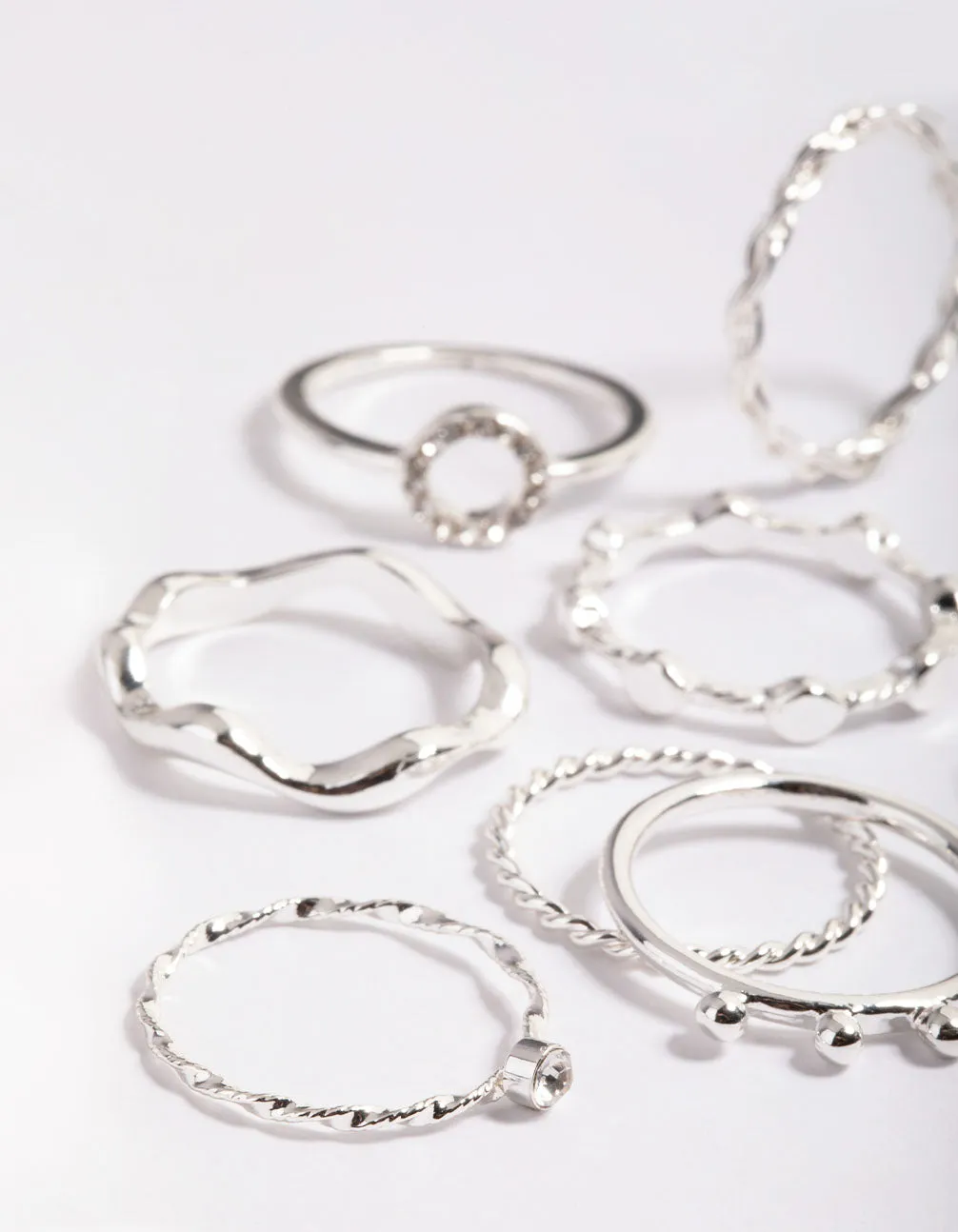 Silver Twisted Curve Ring Pack