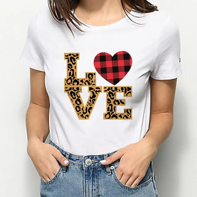 Summer leopard print/plaid heart women's T-shirt