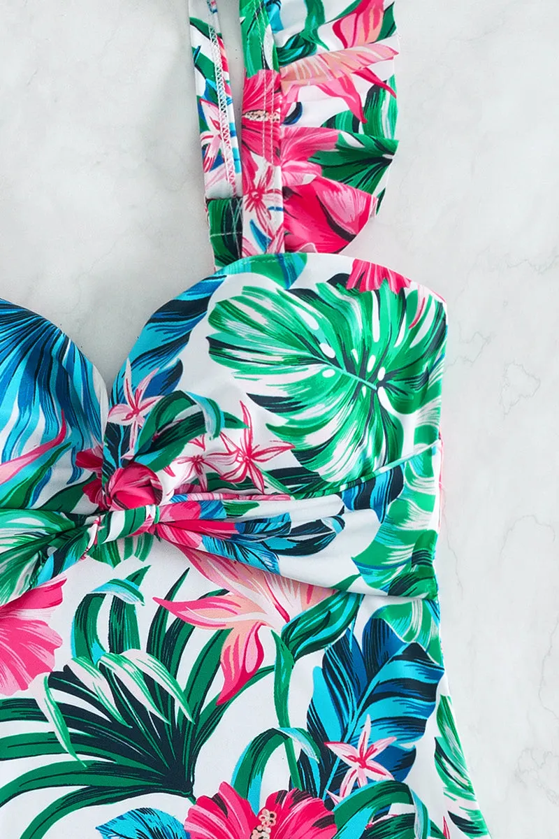 Tropical Print Ruffle One Piece Swimsuit