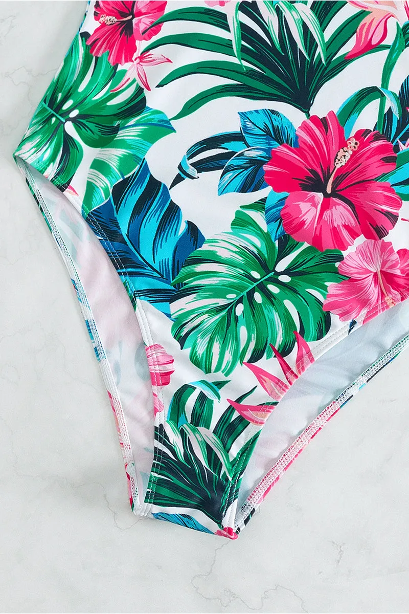 Tropical Print Ruffle One Piece Swimsuit