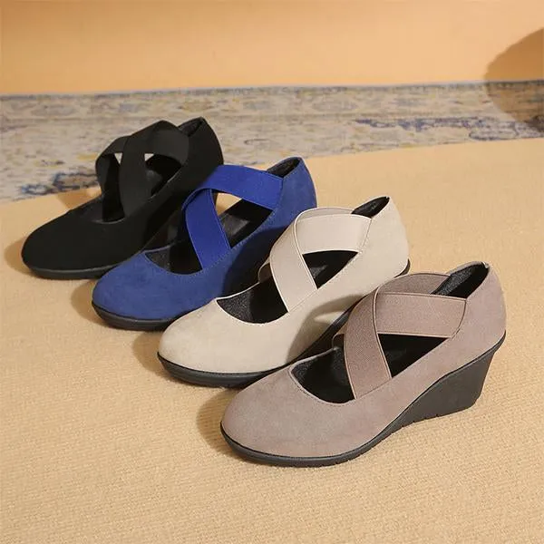 Women's Casual Crossover Elastic Shallow Wedge Shoes 00003544S