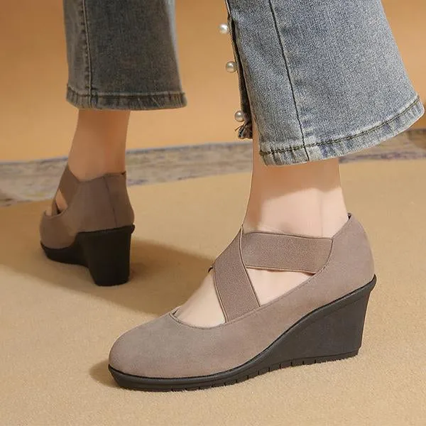 Women's Casual Crossover Elastic Shallow Wedge Shoes 00003544S