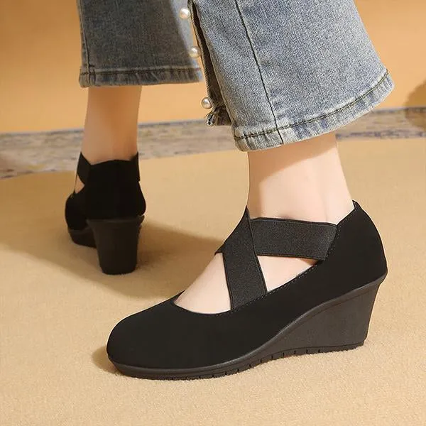 Women's Casual Crossover Elastic Shallow Wedge Shoes 00003544S